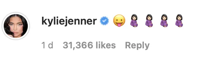 The comment which Kylie posted on her boyfriend's post.