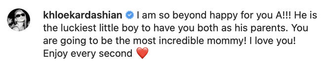 The sweet comment Khloé Kardashian left on her Instagram post.