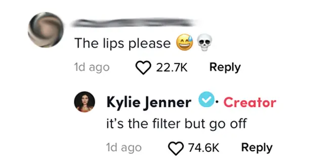 The comment Kylie left to a fan