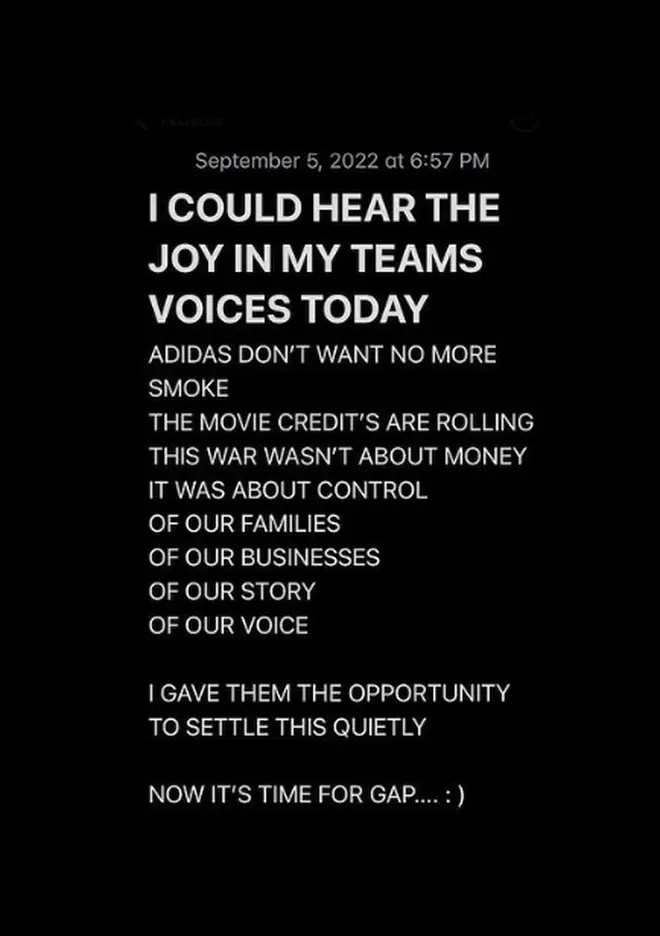 The poem Kanye wrote about Adidas and his future with clothing brand Gap.