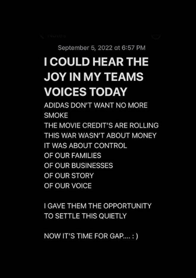 The poem Kanye wrote about Adidas and his future with clothing brand Gap.