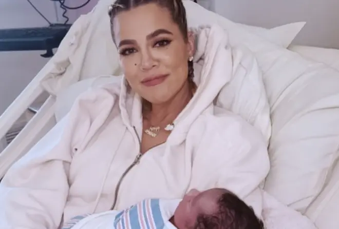 Khloe pictured with her new son.