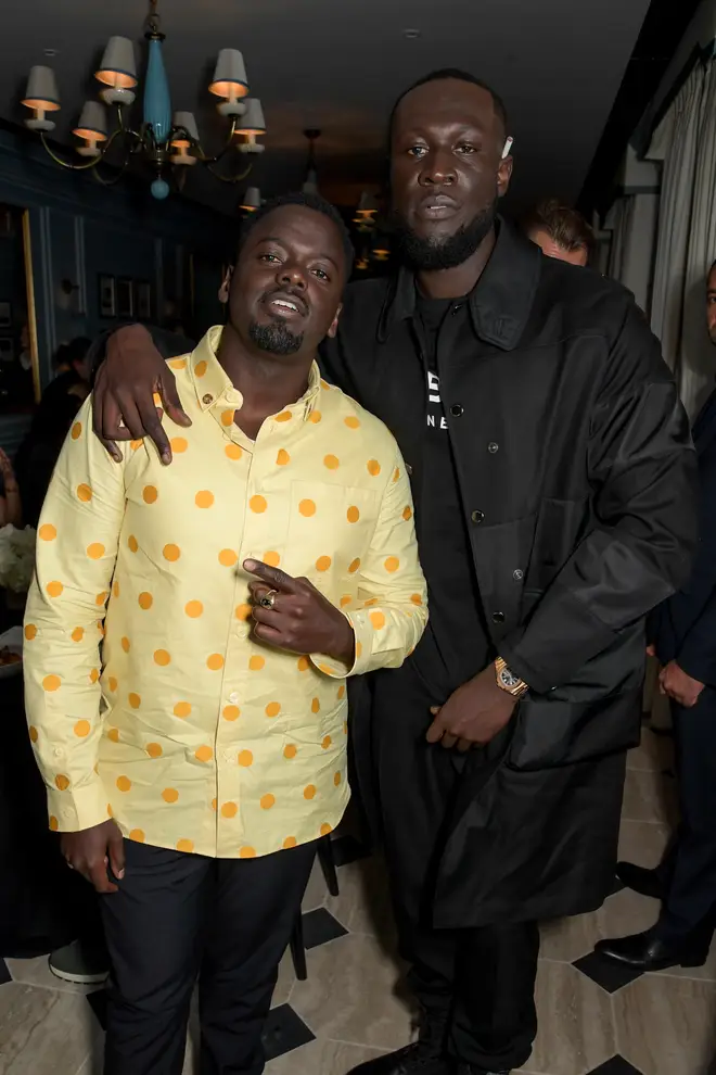 Stormzy pictured with actor Daniel Kaluuya at the Burberry after party.