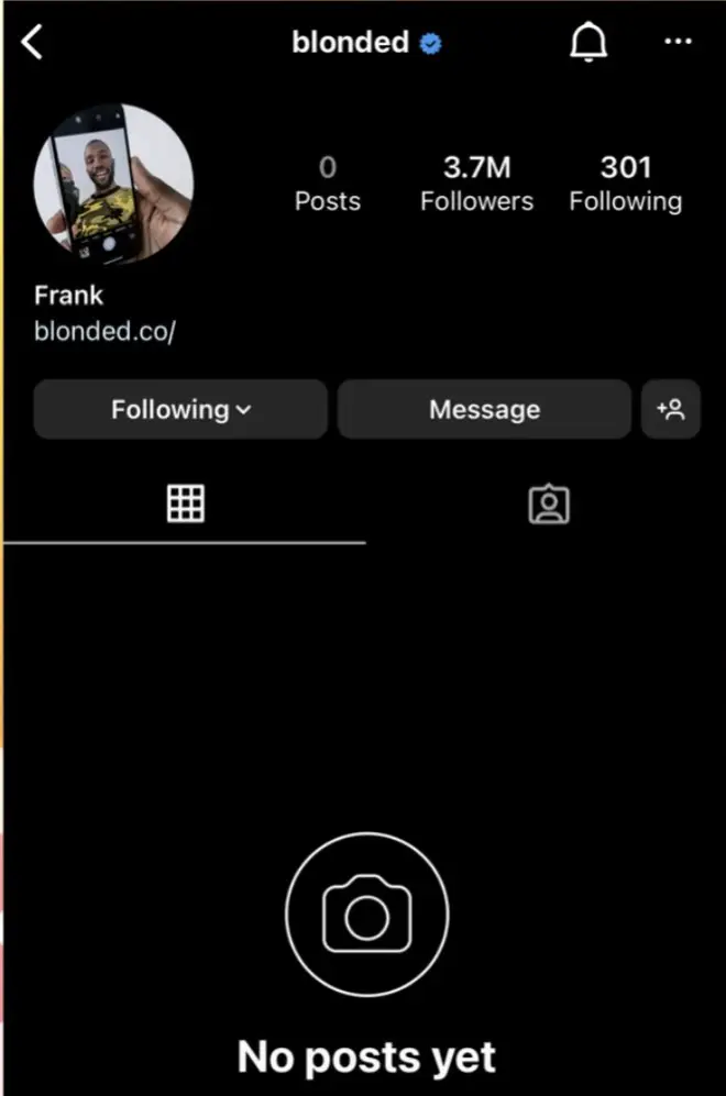 Frank Ocean has cleared his entire Instagram feed.