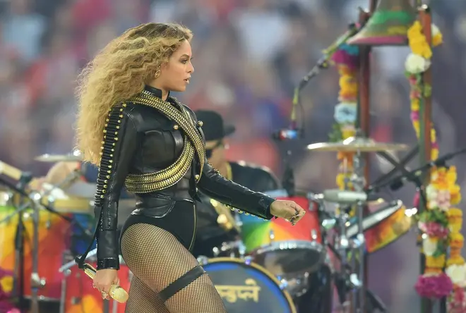 Beyonce performing at the Superbowl half-time show in 2016.