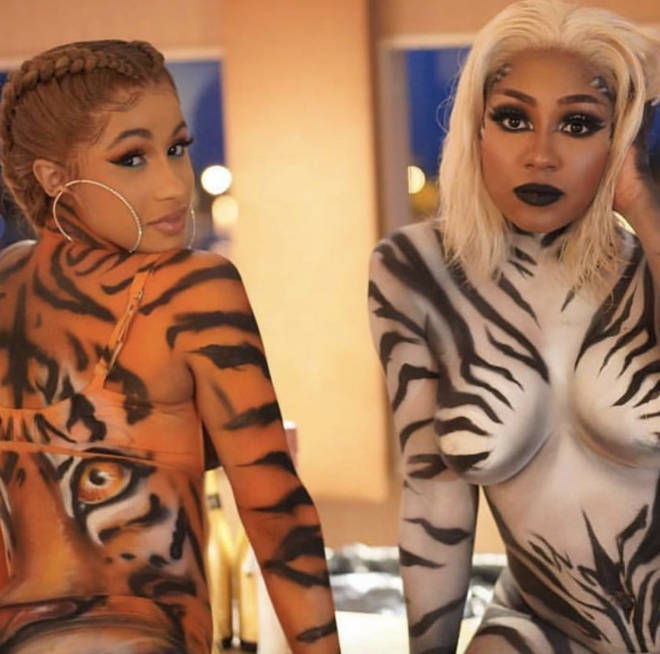 Cardi B and Yung Miami pose for the visuals.