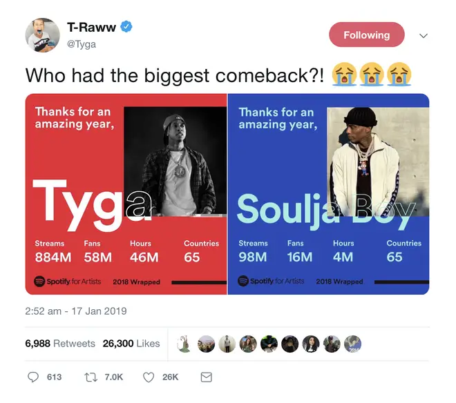Tyga shared a comparison on Twitter.