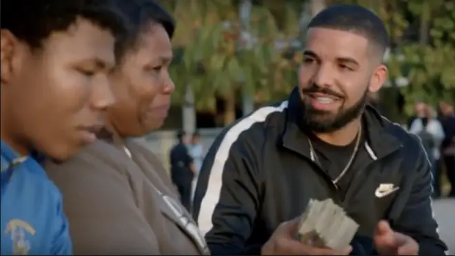 Drake giving money in gods plan video