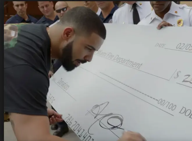 Drake giving out money to fire department