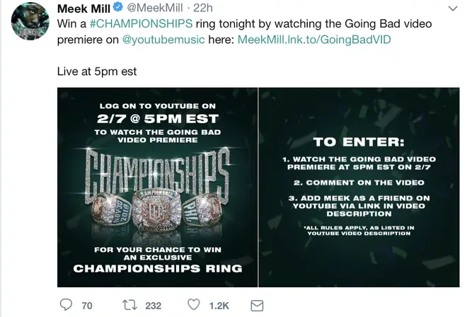 Meek Mill creates a competition for fans to win a Championships ring