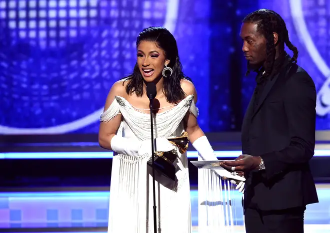 Cardi was joined by husband Offset to accept her award for the Best Rap Album.