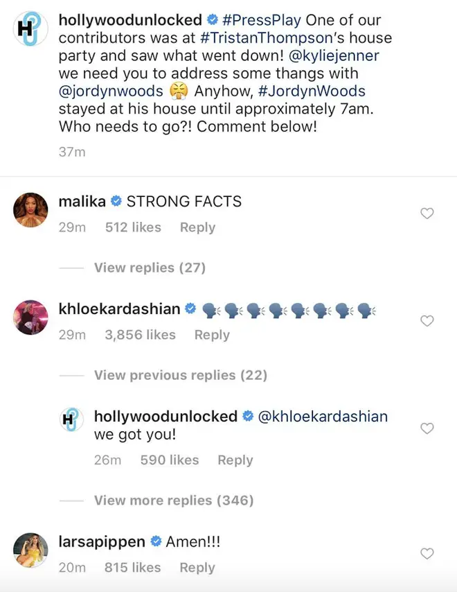 Khloe responded on Instagram.