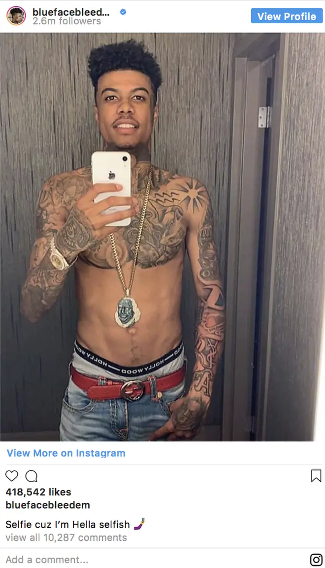 Blueface poses and smiles in selfie on Instagram
