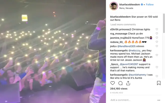 Blueface shares a video from his most recent concert in Nevada