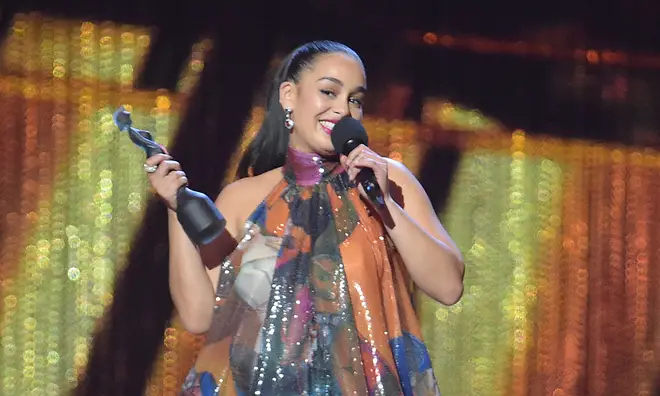 Jorja Smith accepts her BRIT Award.