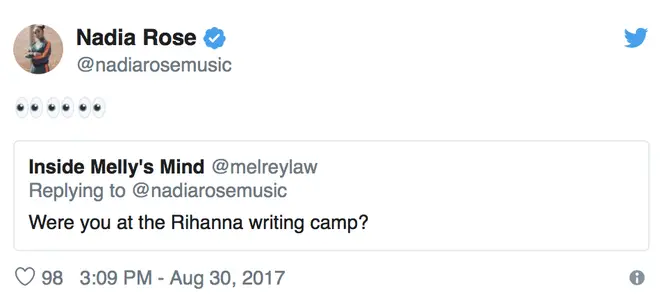 Nadia Rose responds to fan asking if she was at Rihanna's writing camp
