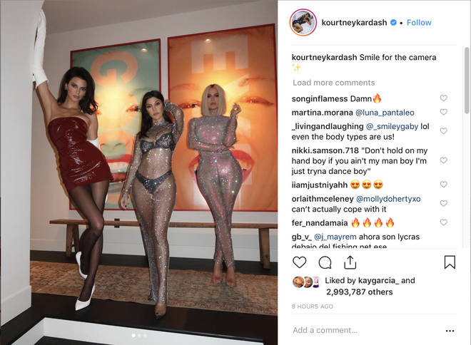 Kourtney Kardashian posts racy photo of herself in a see through sparkly dress alongside her sisters Khloe Kardashian and Kendall Jenner