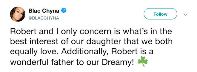 Blac Chyna claimed Rob Kardashian is a wonderful father to their daughter Dream