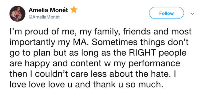 Amelia Monet addresses her haters on Twitter