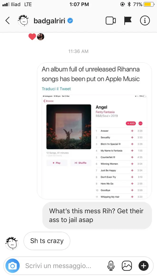Rihanna appeared to respond to a fan who pointed out the leak.