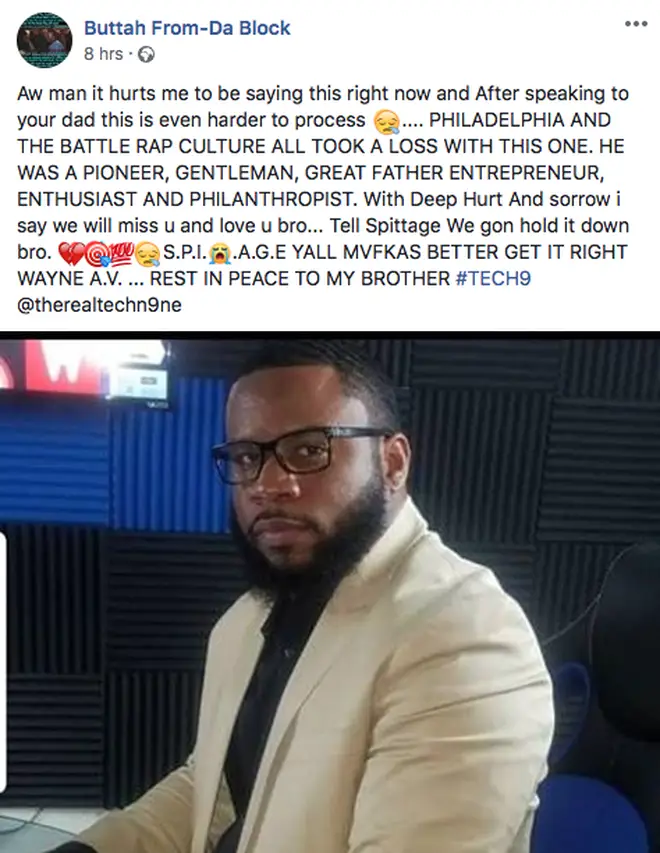 Buttah announced Tech 9's death on Facebook