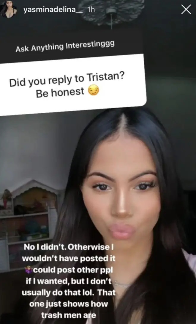 A fan asking Yasmin whether she responded to Tristan Thompson's DM