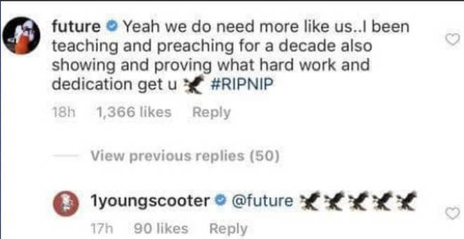 Future compares himself to Nipsey Hussle underneath Young Scooter's tribute to Nipsey Hussle