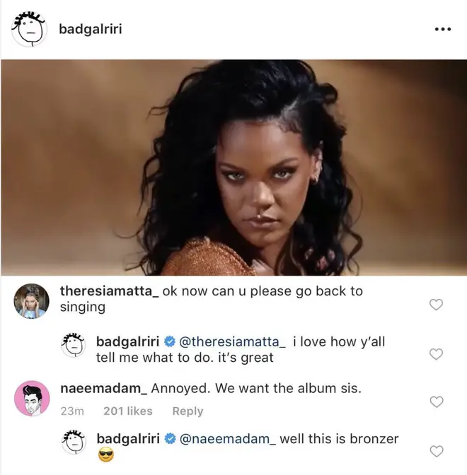 Rihanna claps back at fan who presses her to released her new album