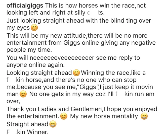 Giggs compared his new attitude to that of a race horse.