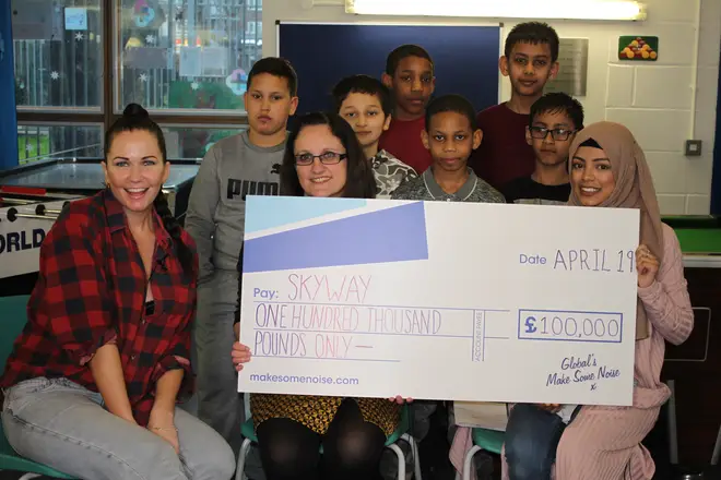 Toni Phillips presented SkyWay with a cheque for £100,000