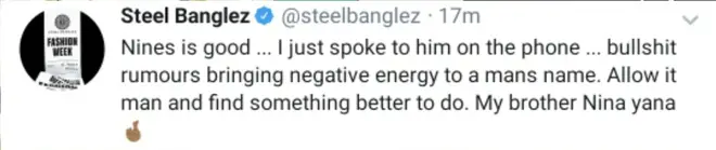 Steel Banglez clears up the rumours in a tweet