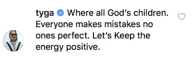 Tyga commented on Chvrches&squot; post, urging people to "keep the energy positive."