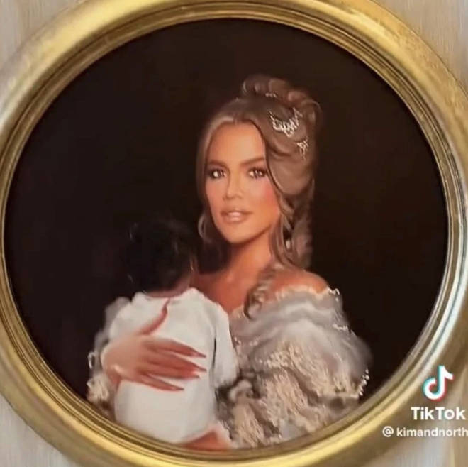 Khloe and her newborn son as seen in North's TikTok.