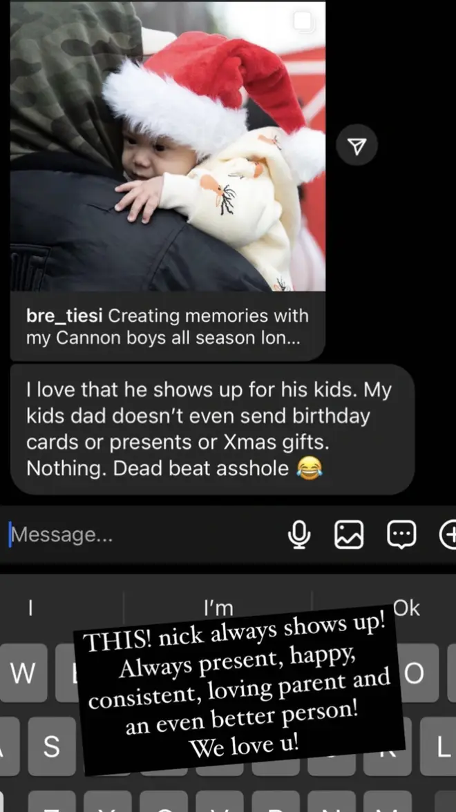 Tiesi applauded Cannon's parenting in an Instagram story.