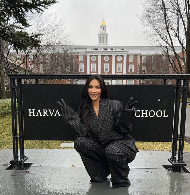 Kim posed for pictures in front of the Harvard campus.