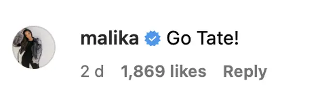 Malika let the name slip in an Instagram comment.