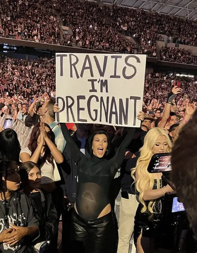 Kourtney announced the pregnancy at a Blink-182 show.