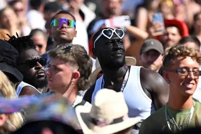 Stormzy was papped watching Aitch on the main stage.