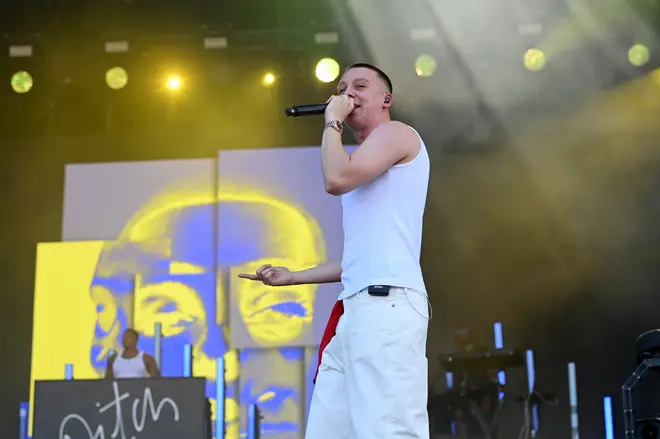 Aitch performs at the Pyramid Stage on Day 4 of Glastonbury Festival 2023 on June 24, 2023 in Glastonbury, England.