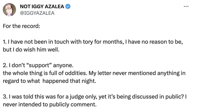 Iggy shared a statement on Twitter.