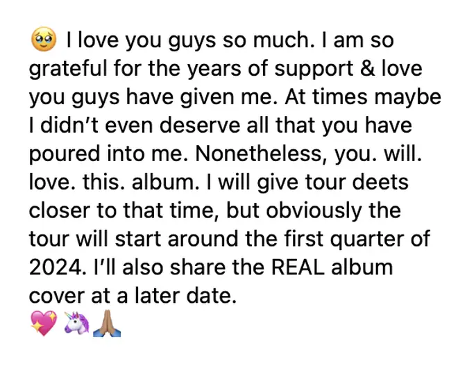 Nicki wrote this about her suspected upcoming tour.