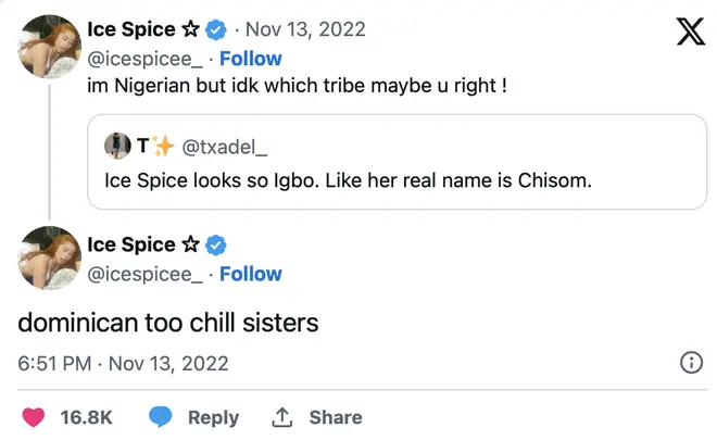 Ice Spice cleared up the rumours about her ethnicity.
