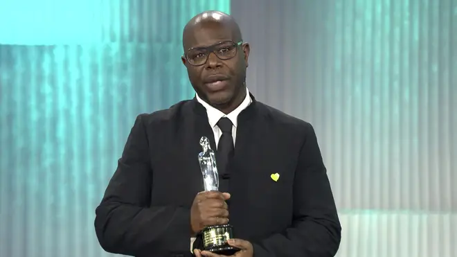 Steve McQueen accepts the EFA for Innovative Storytelling award for "Small Axe" during the 34th European Film Awards at Arena Treptow on December 11, 2021 in Berlin, Germany.