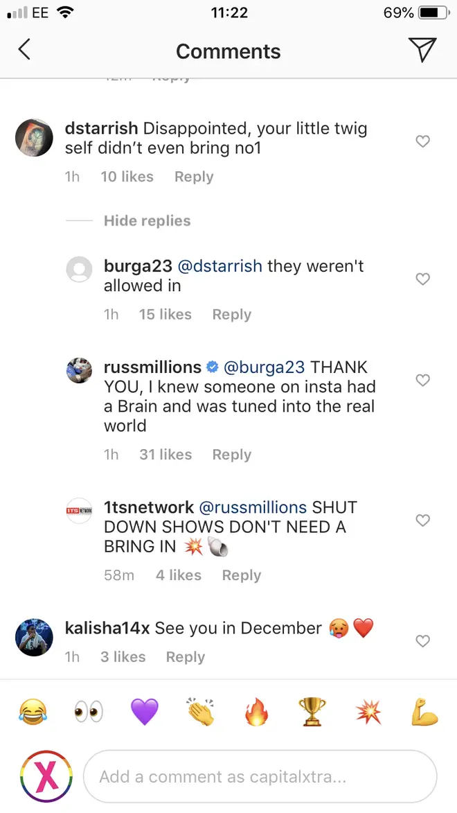 Russ responds to fans in his comments