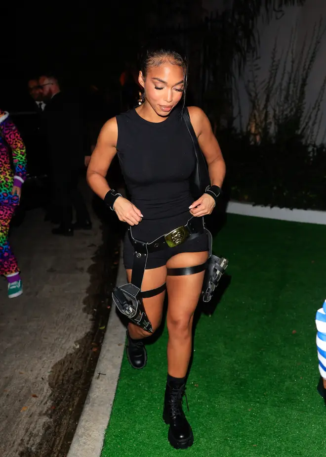 Lori Harvey wore a Lara Croft ensemble for her halloween outfit.