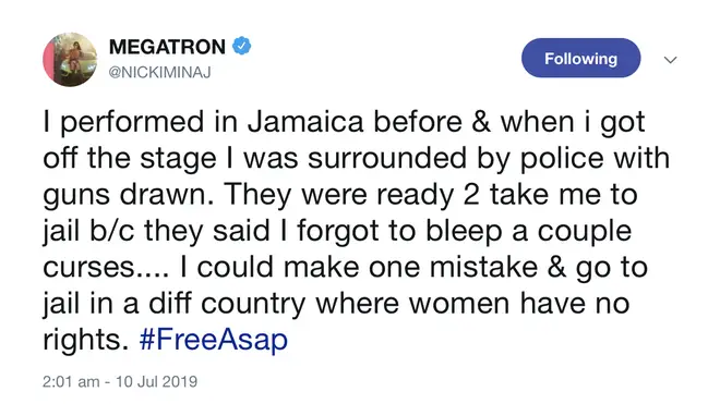 The rapstress recounted an incident with the Jamaican police after one of her shows.