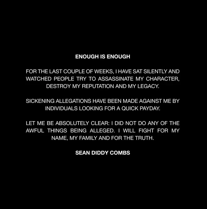 Diddy released this statement denying the abuse claims.