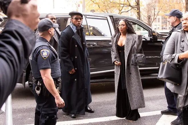 Jonathan Majors and new girlfriend Meagan Good are seen arriving at court on December 4, 2023 in New York.