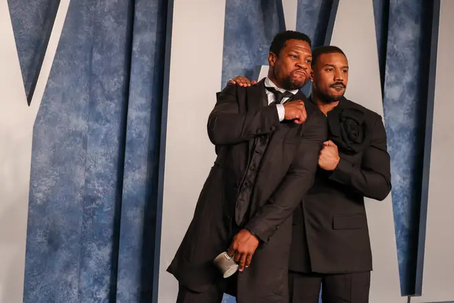 Jonathan Majors and Michael B. Jordan pictured at the 2023 Oscars.