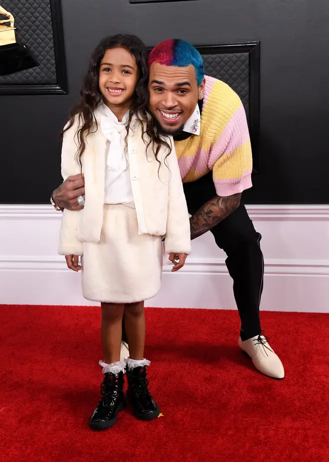 Chris Brown and daughter Royalty Brown attend the 62nd Annual Grammy Awards